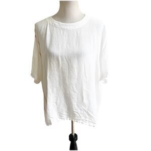 Eskandar Women’s Linen Tunic Boxy White Tan Colorblock Size XS Oversized Beach